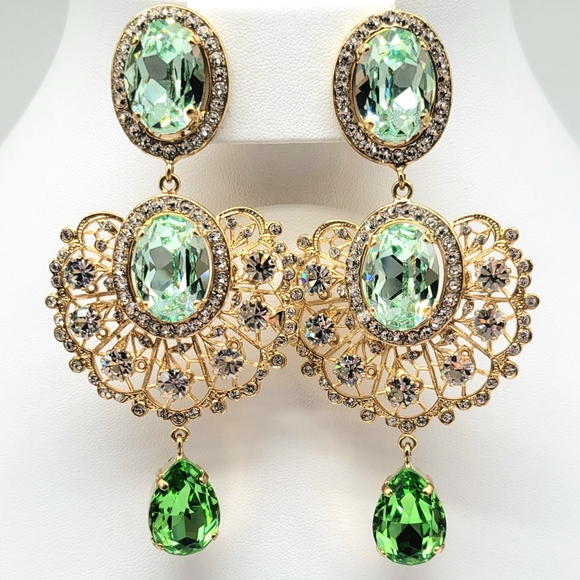 Dolce and Gabbana Prasiolite Swarovski Crystal Baroque Fan Statement Earrings - Picture 5 of 12